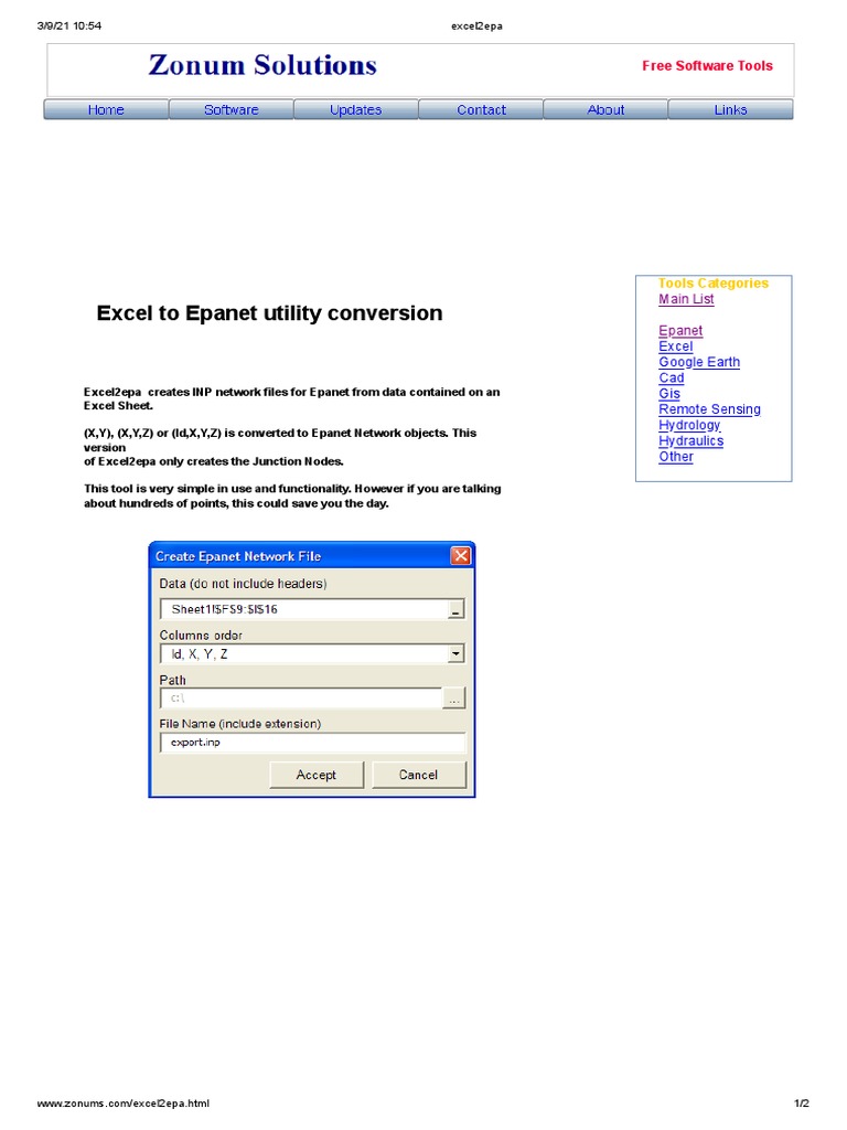 Excel to Epanet INP File Converter | PDF