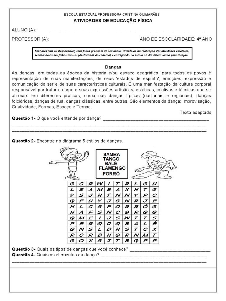 Educação Física online pdf activity for 4º Ano