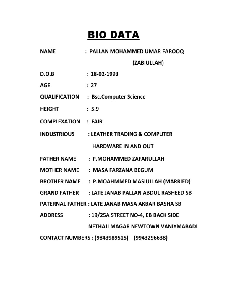 Bio Data | PDF