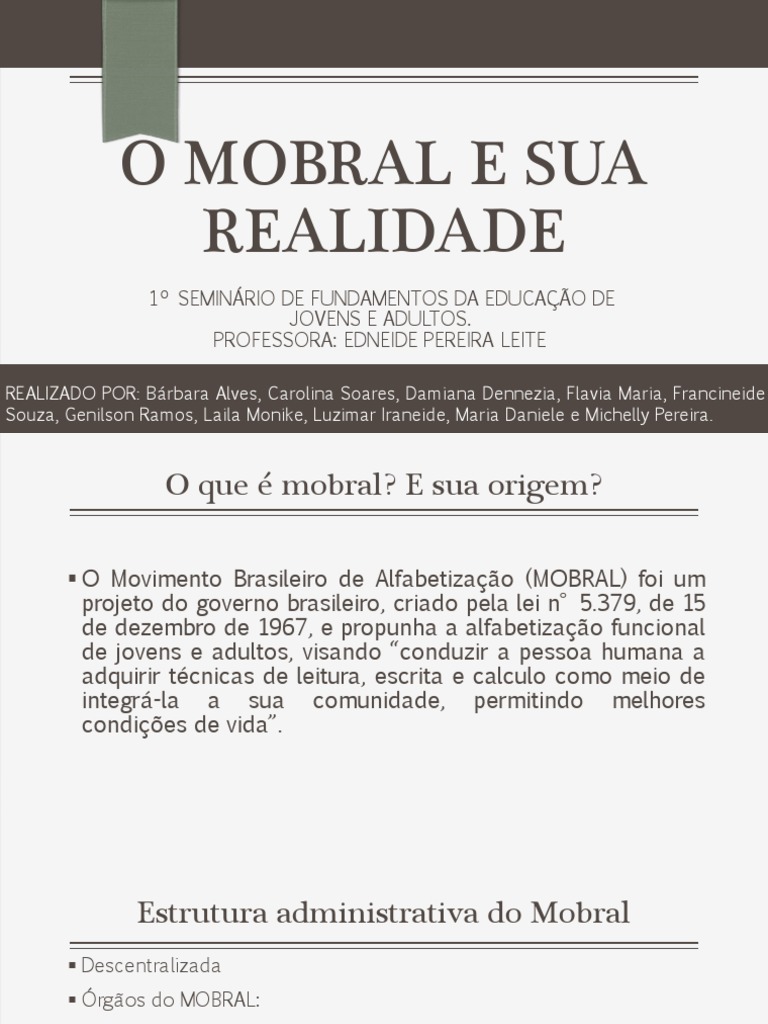 O MOBRAL E SUA REALIDADE - Pedagogia | PDF | Alfabetização | Brasil