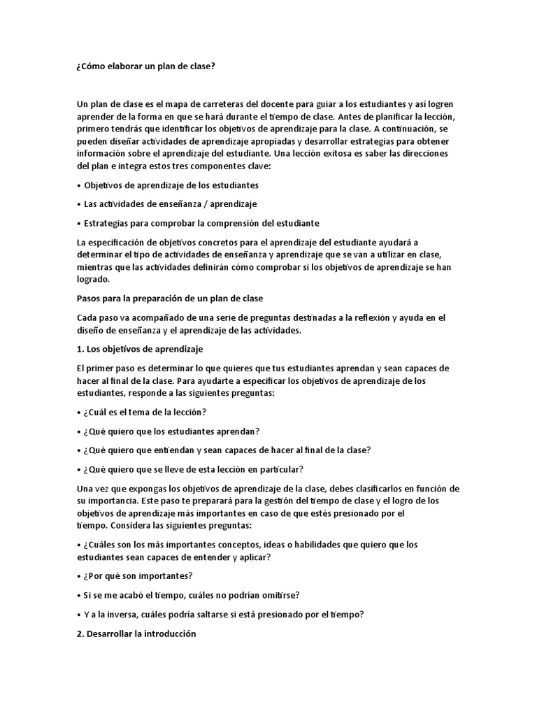 Cómo Elaborar Un Plan de Clase | PDF | Aprendizaje | Cognición