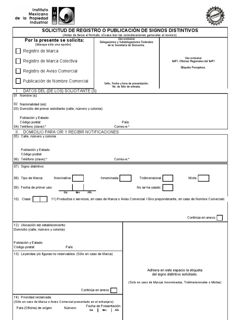 IMPI SOlicitud Registro Aviso Comercial Marca comercial