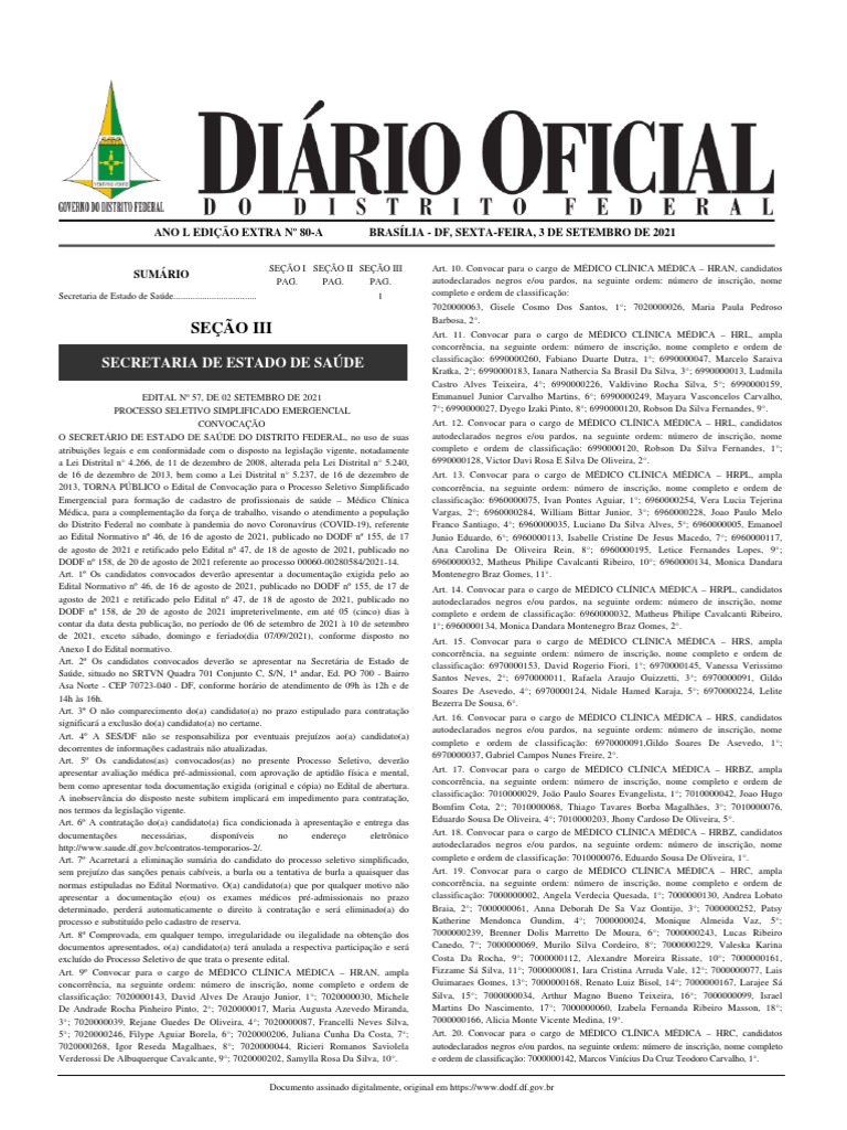 Edital de Convocação para Médicos DF | PDF | Brasil