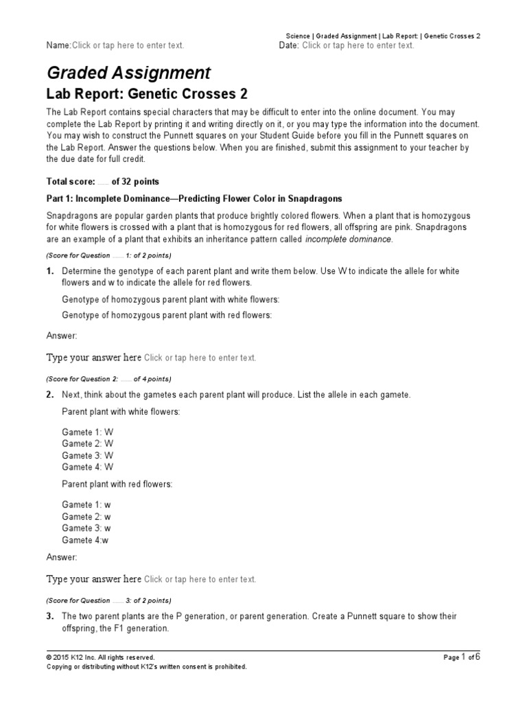 Graded Assignment Lab Report Crosses 2 PDF Dominance
