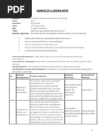 Sample of A Lesson Note On Excel