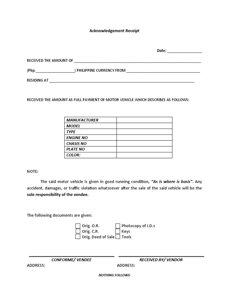 acknowledgement receipt