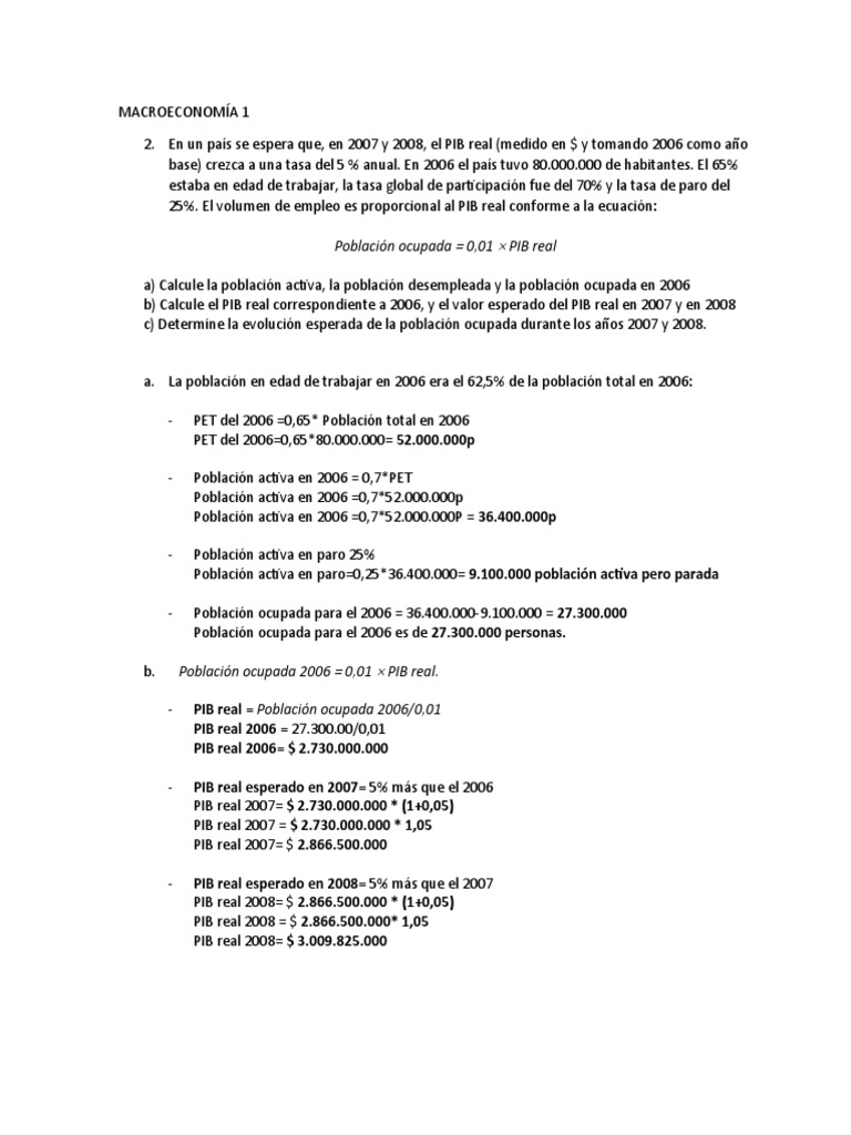 Ejercicios Macroeconomía Taller 1 | PDF | Producto Interno Bruto | Panes