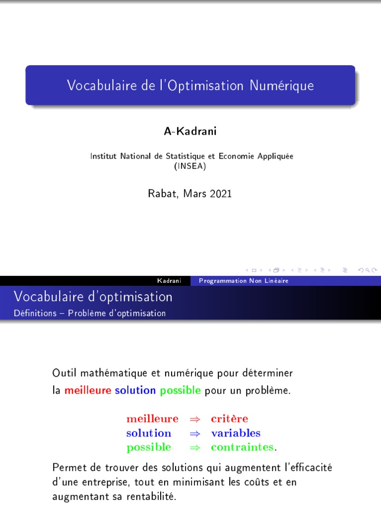 Guide d'Optimisation Numérique | PDF | Optimisation mathématique | Extremum