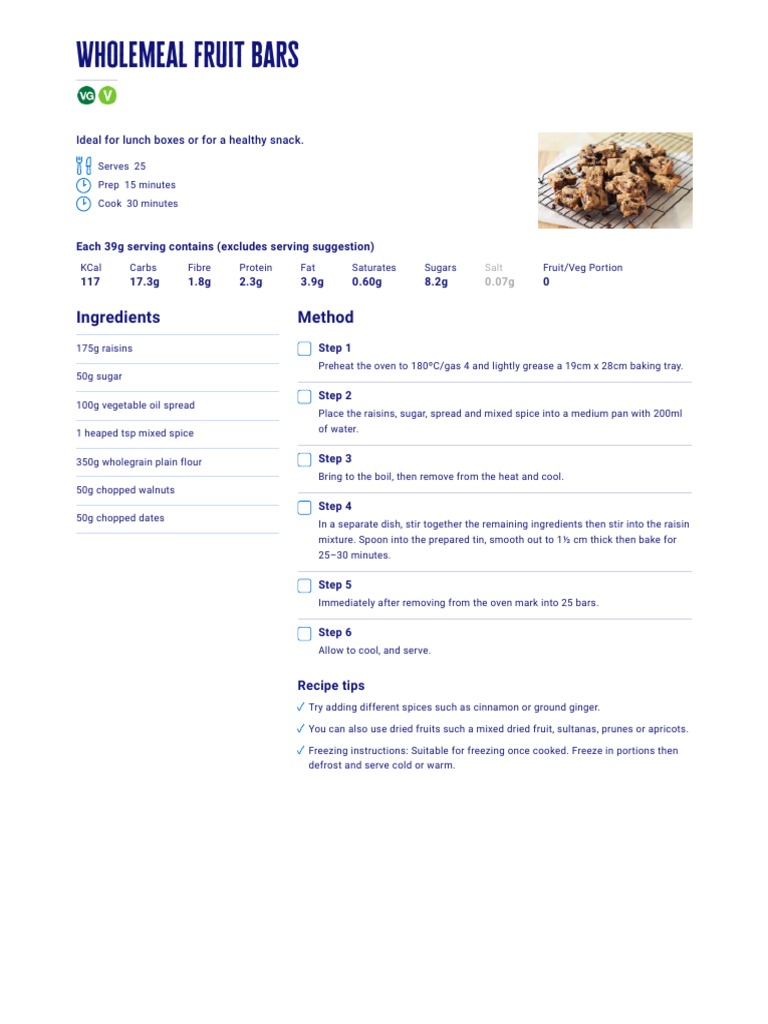 Wholemeal Fruit Bars Diabetes UK PDF