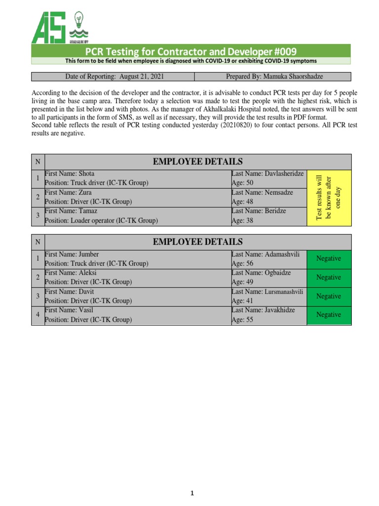 AKH - HS - COVID-19 - PCR Testing Report - 009 | PDF | Medicine ...
