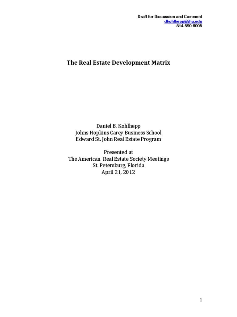 Real Estate Development Process Matrix PDF Real Estate Appraisal
