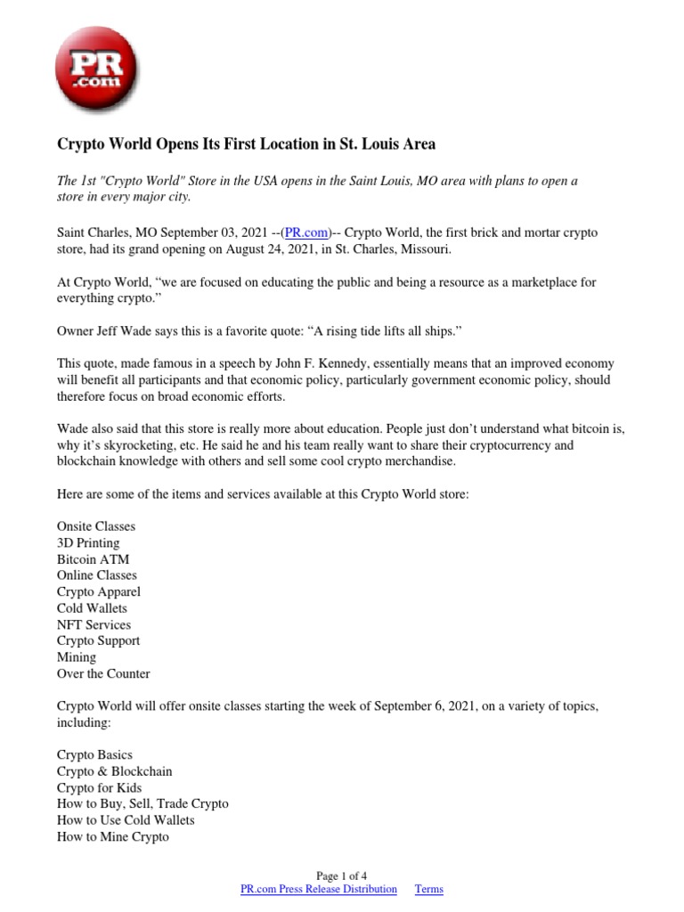 Crypto World Opens Its First Location in St. Louis Area | PDF |  Cryptocurrency | Economies