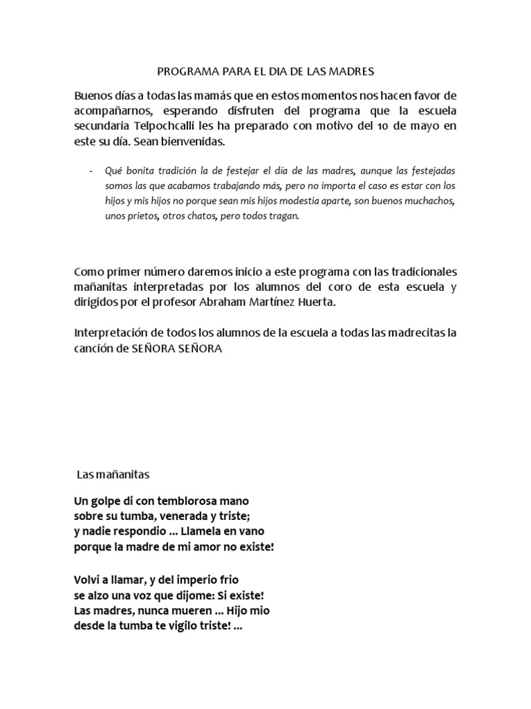 Programa Escolar para el Día de las Madres | PDF | Amor
