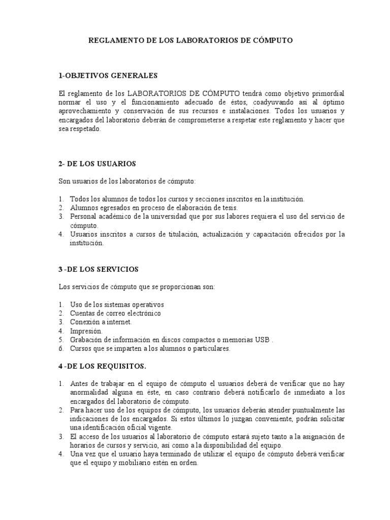 REGLAMENTO PARA CENTROS DE COMPUTO | Laboratorios | Disco compacto ...