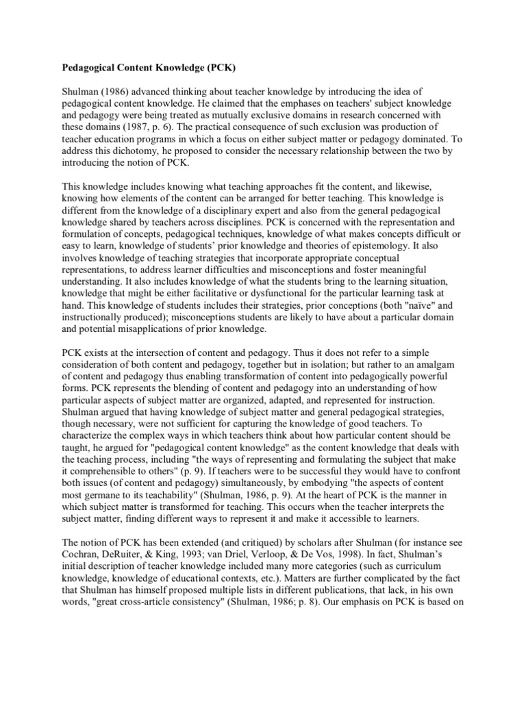 Pedagogical Content Knowledge Overview | PDF | Science Education | Pedagogy