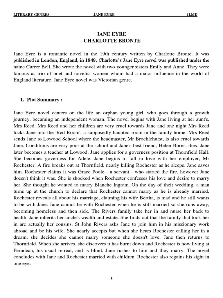 Jane Eyre Plot PDF Jane Eyre Charlotte Brontë
