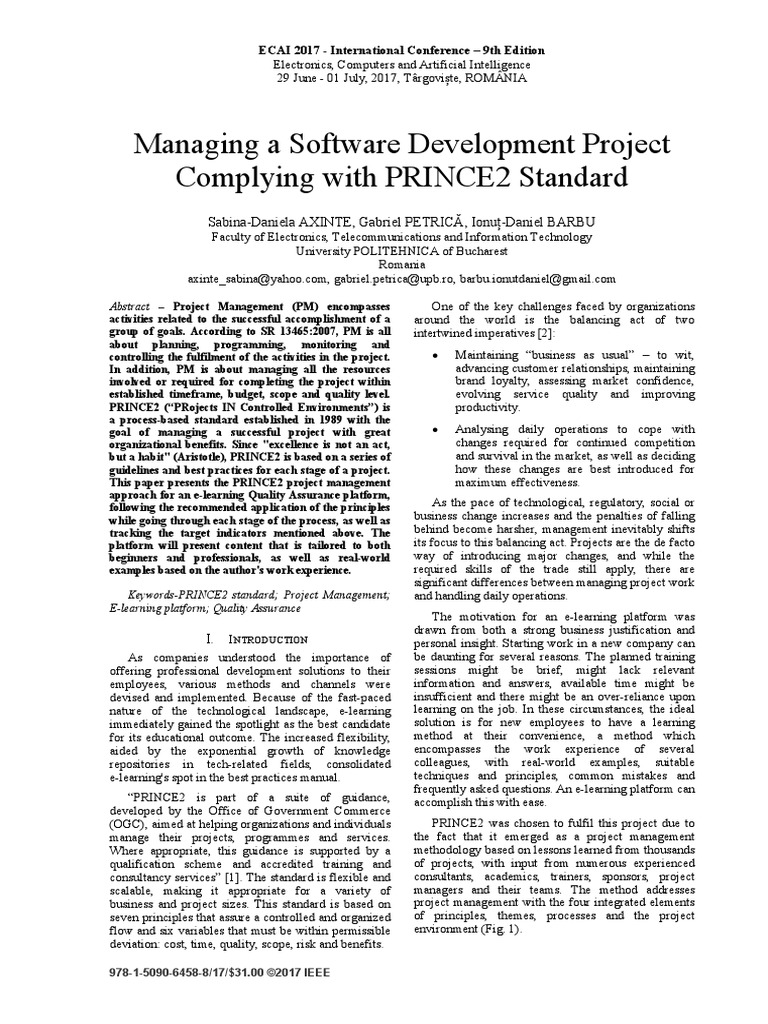 Axinte 2017 Managing A Software Development Pro | PDF | Educational ...