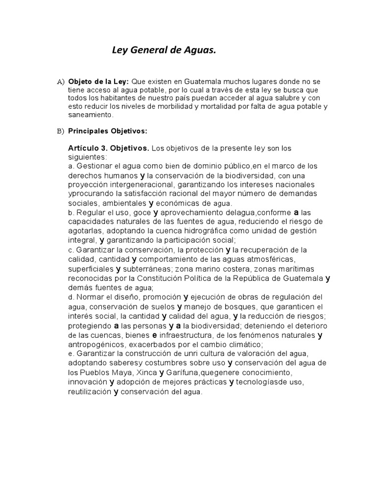 Proyecto de Ley General de Aguas | PDF | Agua | Agua potable