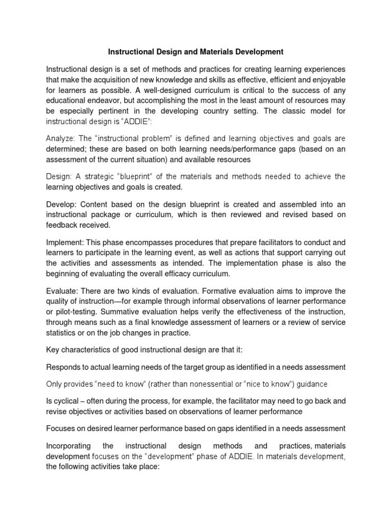 Week 45 Materials Development Models PDF Instructional Design