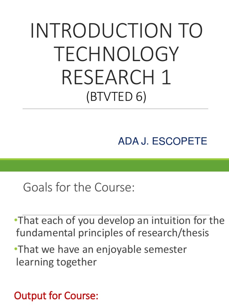 Introduction To Technology Research 1: (Btvted 6) | PDF | Cognition ...