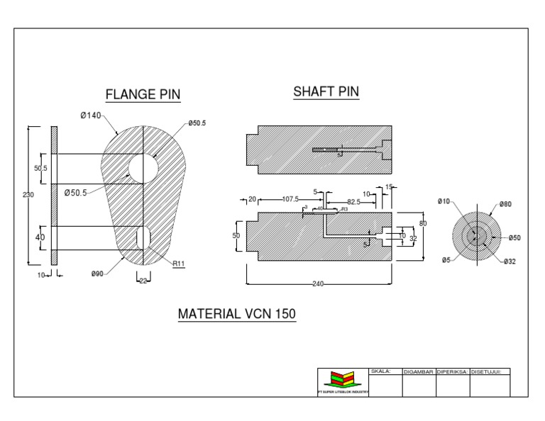 Flange Pin Shaft Pin: Skala: Digambar Diperiksa: Disetujui | PDF