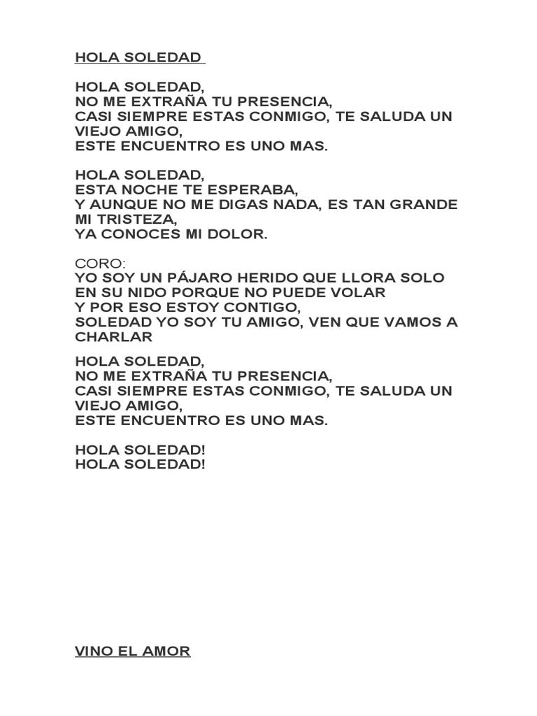 Hola Soledad: Letra y Reflexiones | PDF | Poesía
