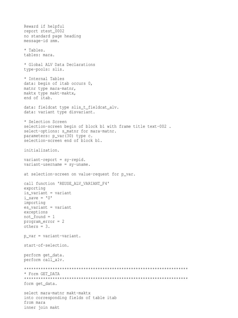 SAP ALV Report for Material Data | PDF | Computer Programming ...