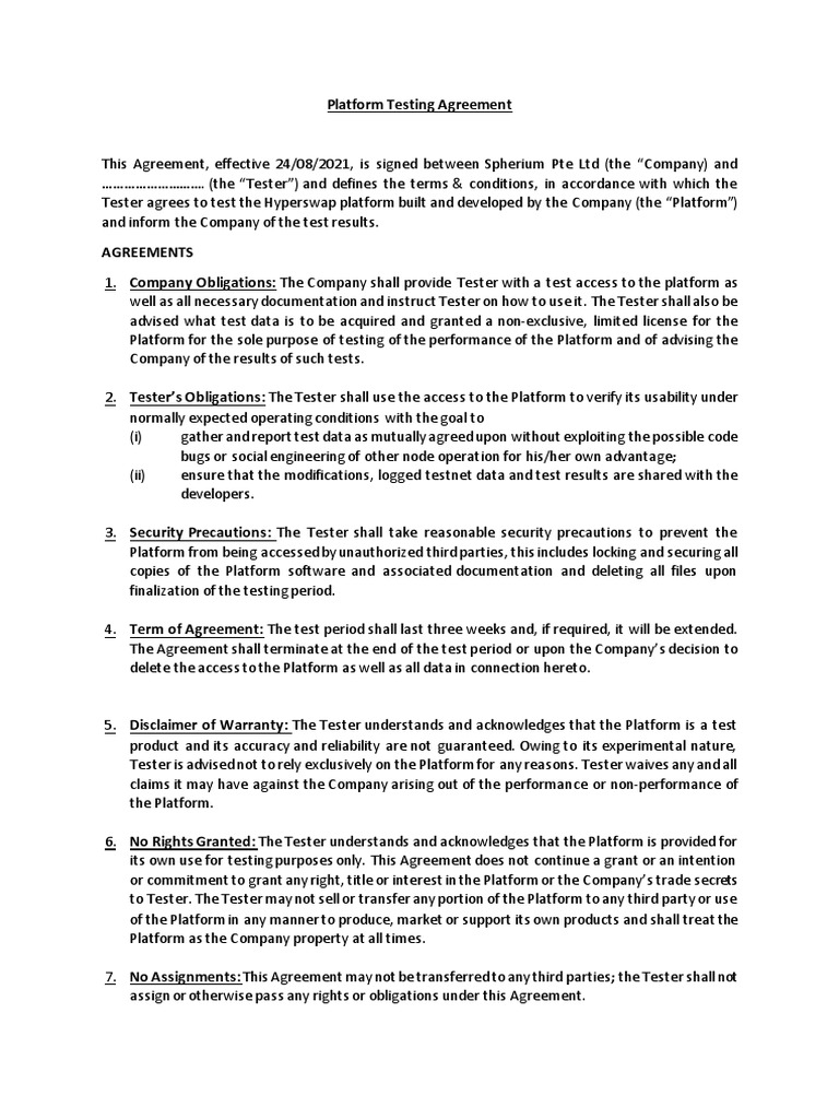 Platform Testing Agreement Overview | PDF | Common Law | Information ...