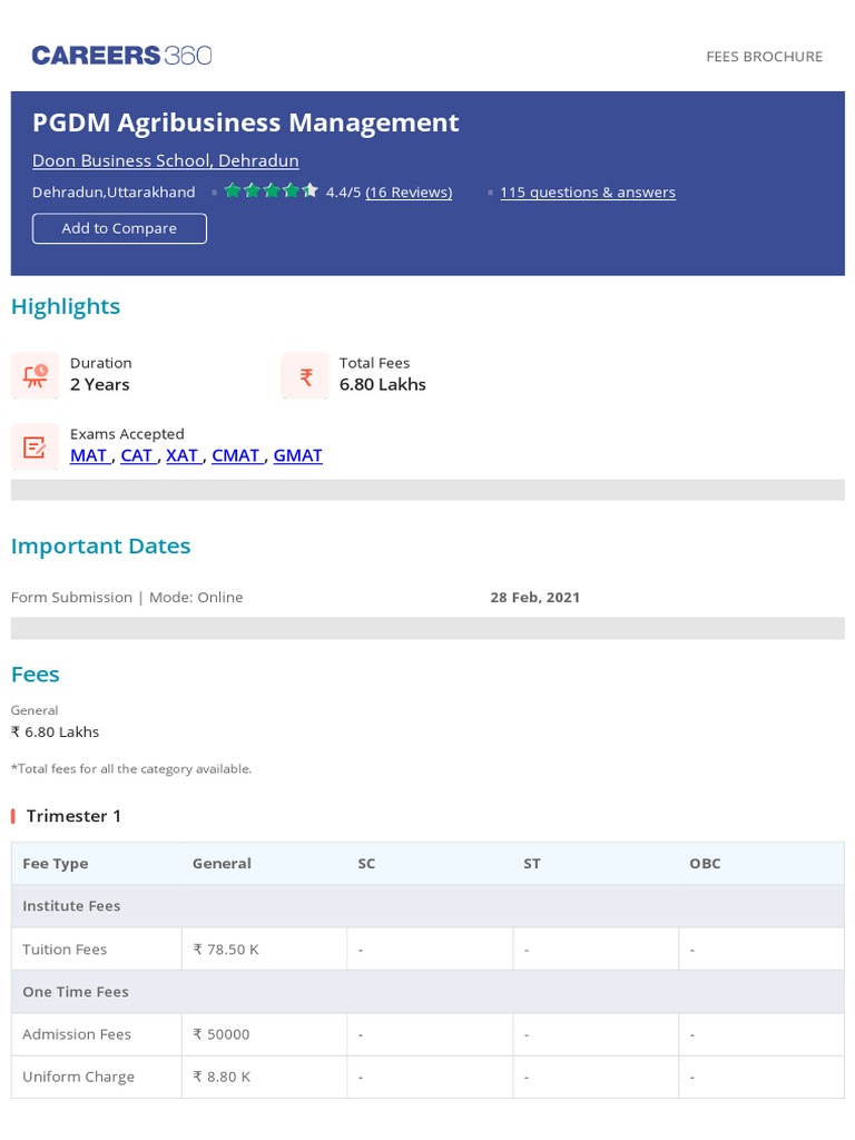 DBS Dehradun PGDM Agribusiness Management Fees Structure 20210826185112 ...