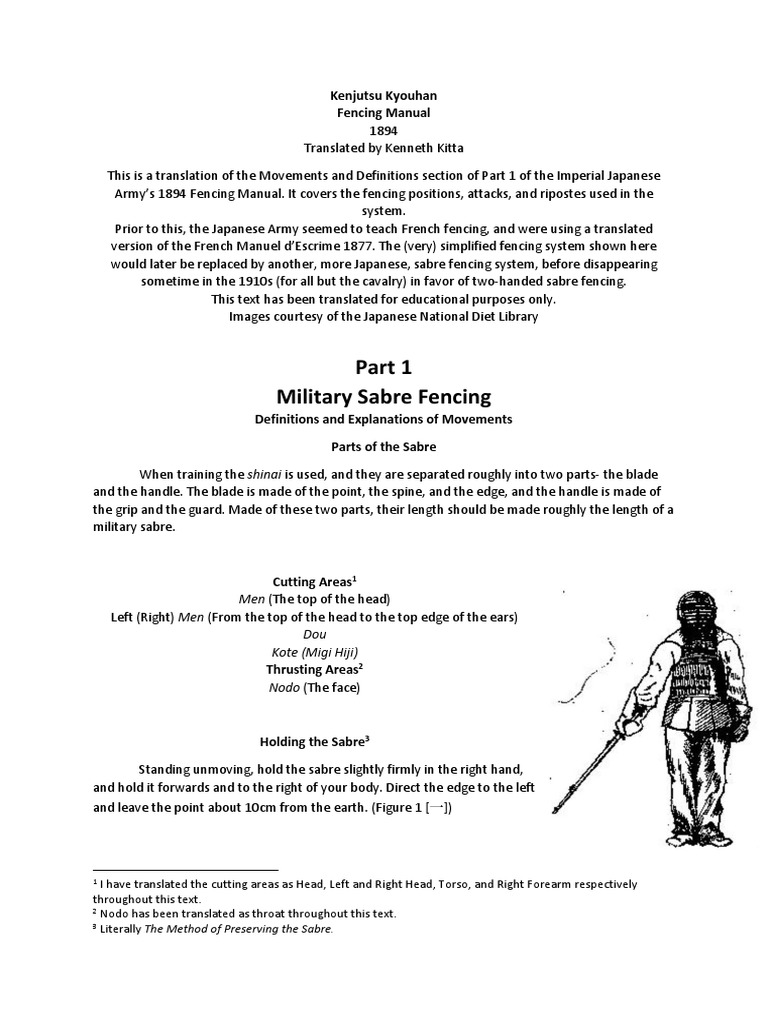 Military Sabre Fencing Kenjutsu Kyouhan Fencing Manual PDF Fencing