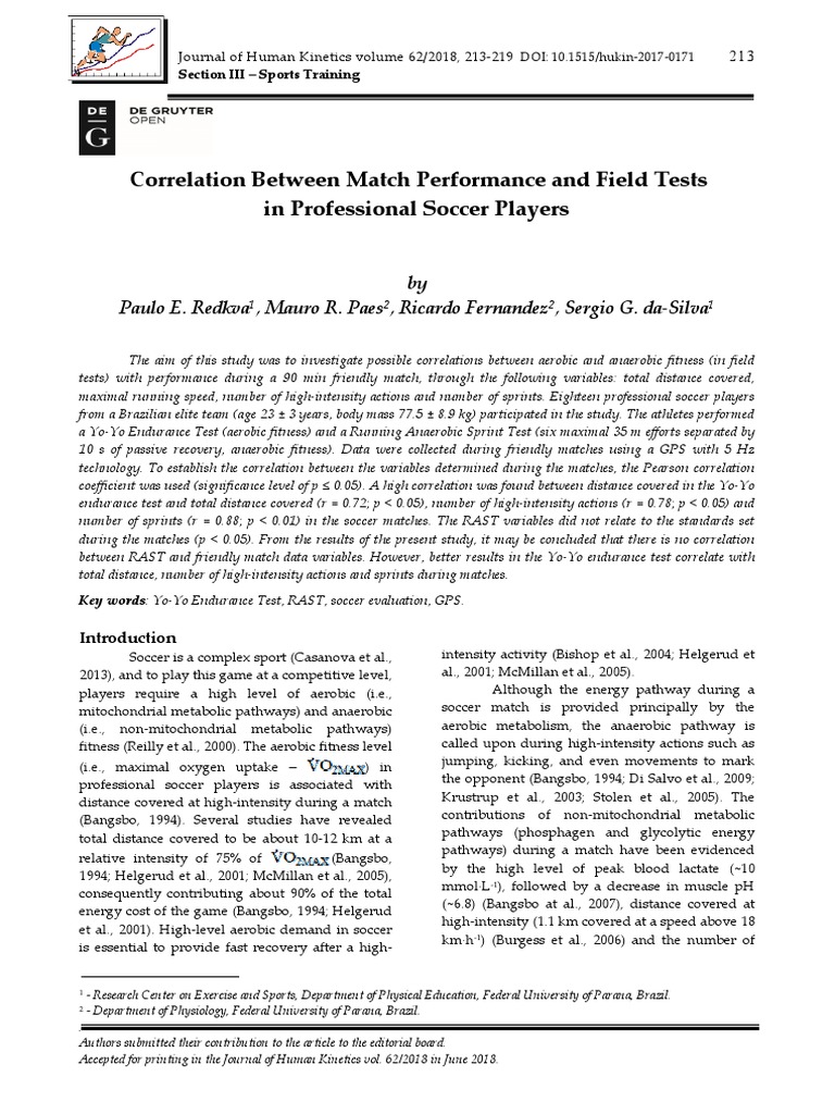 Correlation Between Match Performance and Field Tests in Professional ...