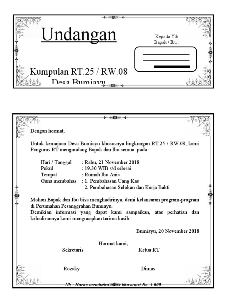 Undangan Kumpulan RT | PDF