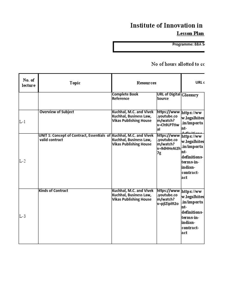 Business Law Lesson Plan Overview | PDF | Common Law | Private Law