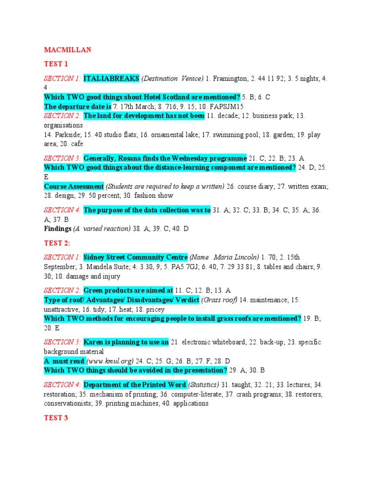 Section 1:: Macmillan Test 1 | PDF