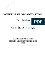 Yönetim Ve Organizasyon Ders Notları