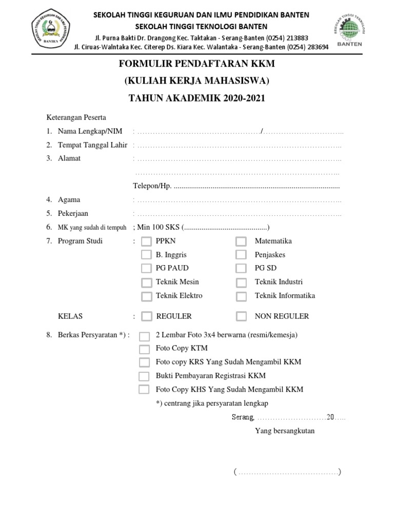 Pendaftaran KKM Sekolah Tinggi Banten | PDF