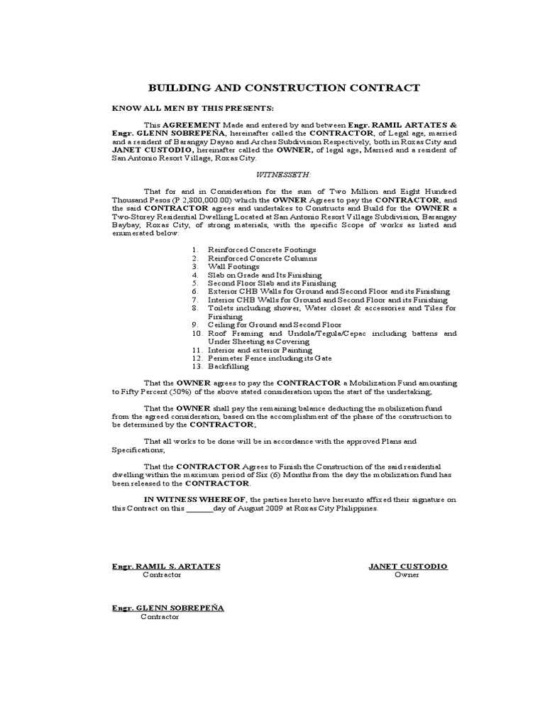 Construction Contract Agreement | PDF | Economic Sectors | Building ...