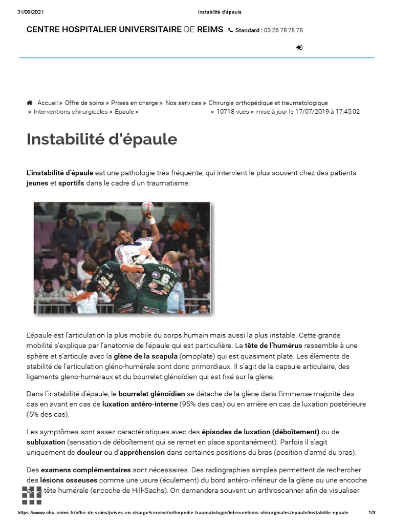 Instabilité D'épaule | PDF | Épaule | Spécialités médicales