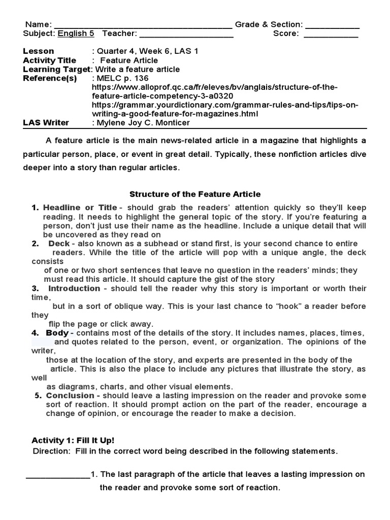 Q4 English Week6 Las1 | PDF | Communication
