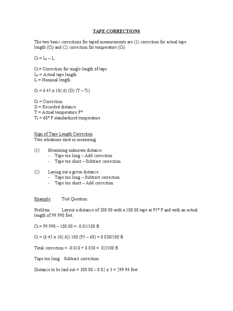 Tape Measurement Corrections Guide | PDF | Science & Mathematics
