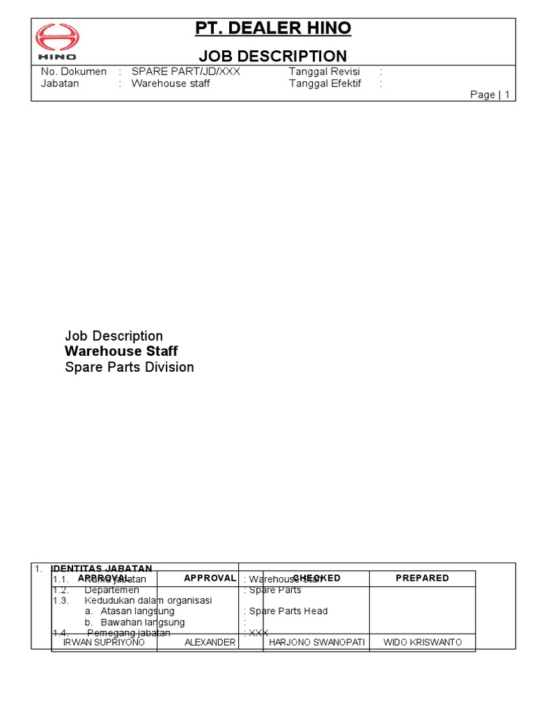 Deskripsi Pekerjaan Staff Warehouse | PDF