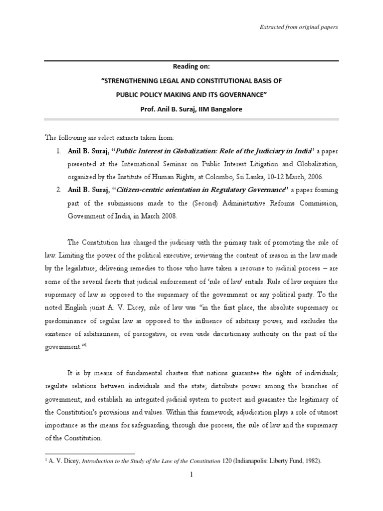 Judicial Role in Public Policy Governance | PDF | Standing (Law) | Net ...