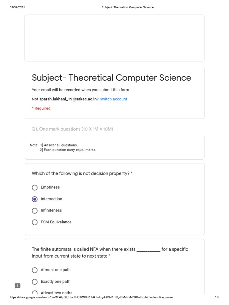 Theoretical Computer Science Quiz | PDF | String (Computer Science ...