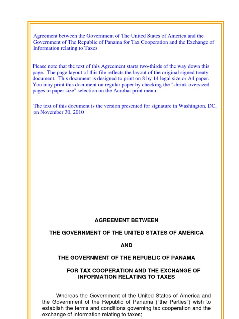 US-Panama Tax Cooperation Agreement | PDF | Federal Government Of The ...