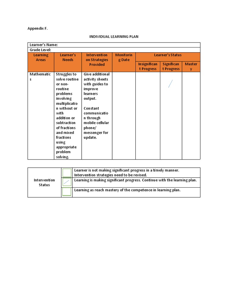 Grade 6 Individual Learning Plan Template | PDF | Learning ...