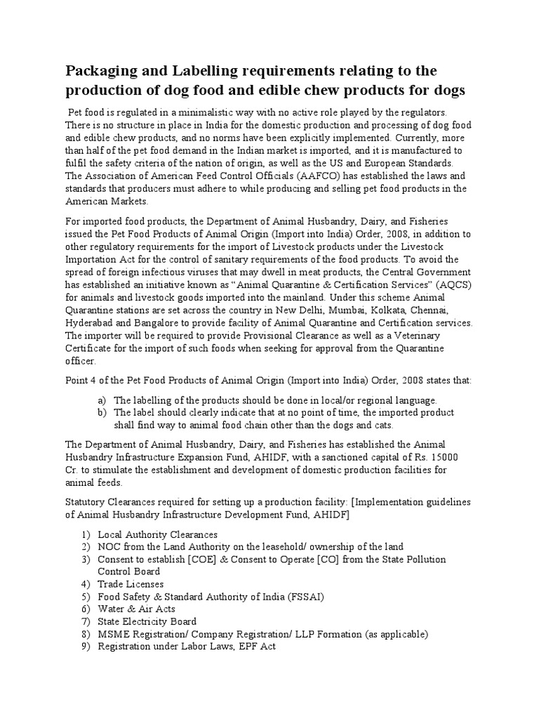 Pet Food Regulations and Standards in India | PDF | Foods | Hazard ...