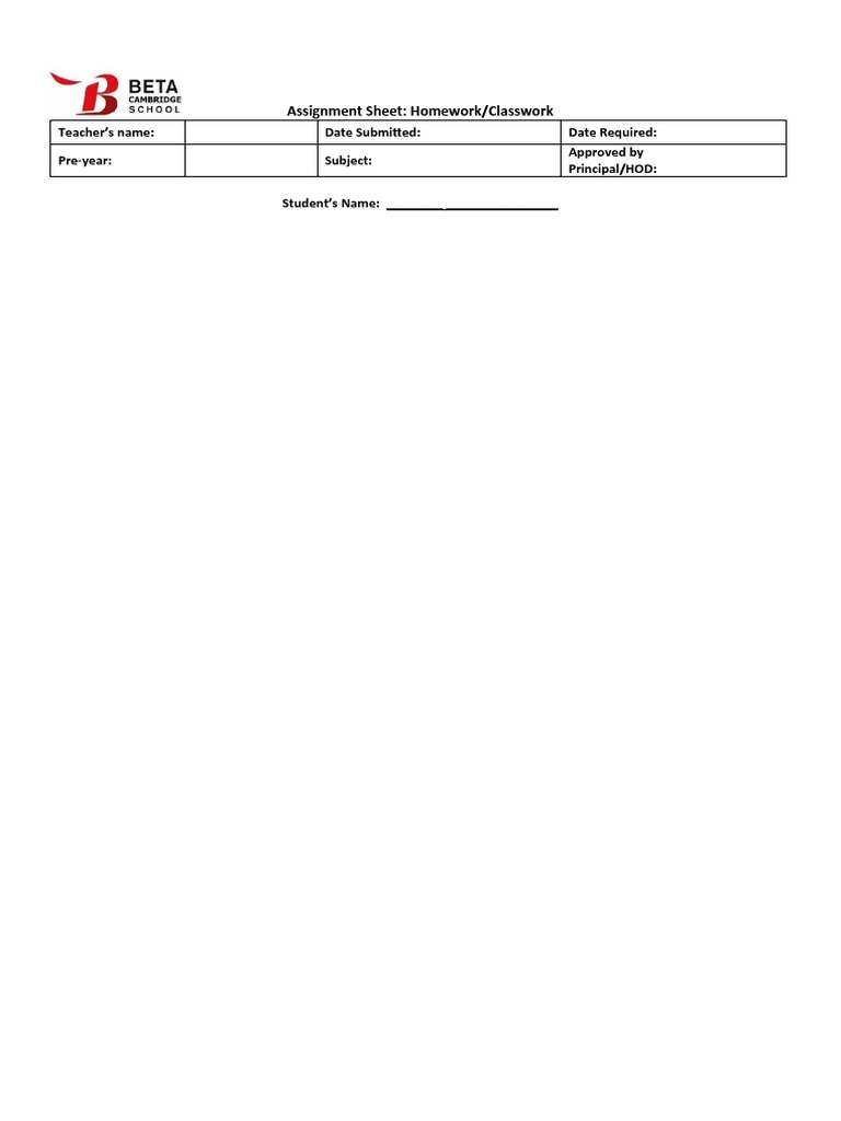 Homework/Classwork Assignment Sheet | PDF