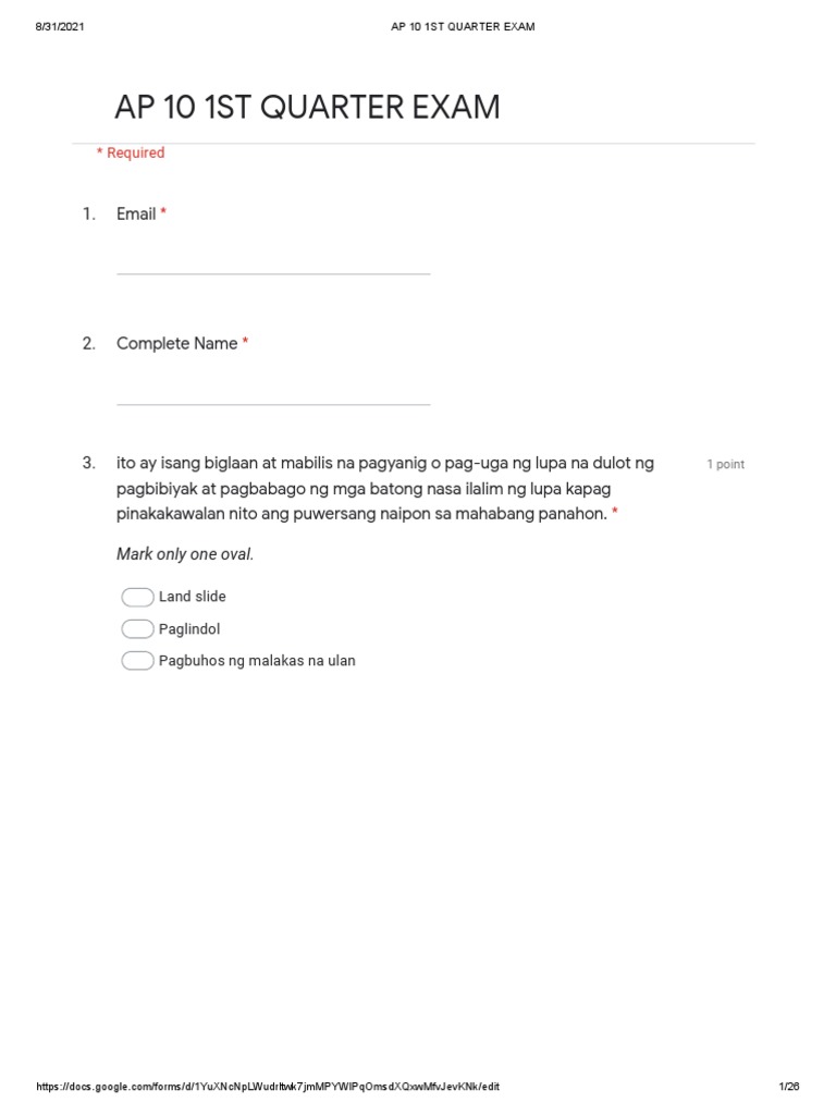 AP 10 1st Quarterly Exam | PDF
