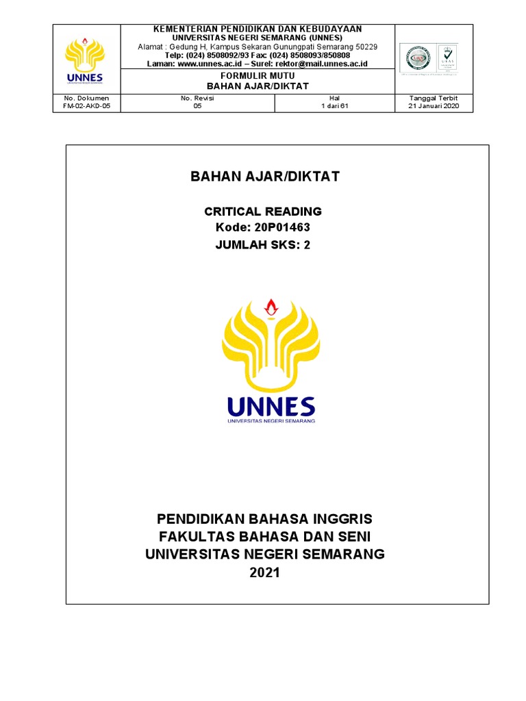 Critical Reading - Semseter Gasal 2021 | PDF | Seni | Sains & Matematika