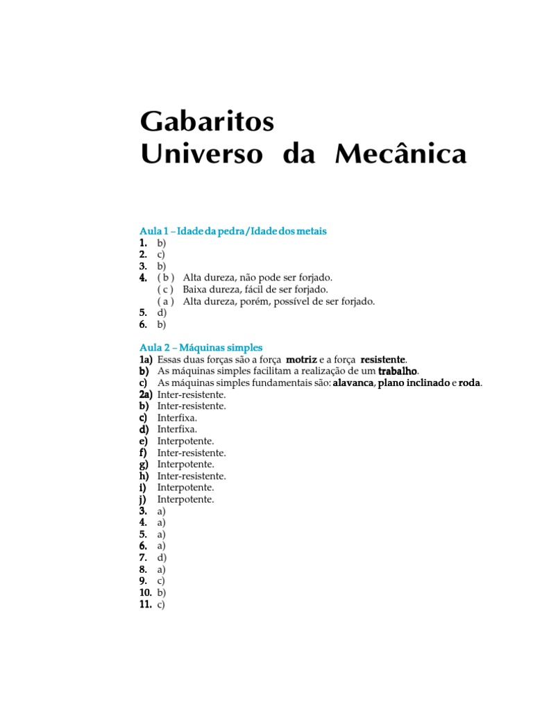 Gabarito Mecânica | PDF | Transmissão (Mecânica) | Física
